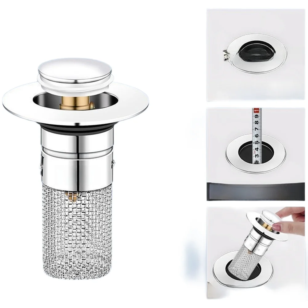 Copper ABS Push Down Sink Stopper with 304 Stainless Steel Mesh Filter for 27mm to 38mm Standard Drain Openings