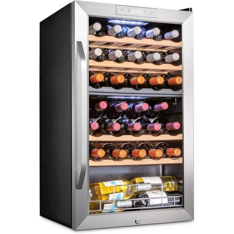 33 Bottle Dual Zone Wine Cooler Refrigerator w/Lock | Large Freestanding Wine Cellar For Red, White, Champagne & Sparkling Wine