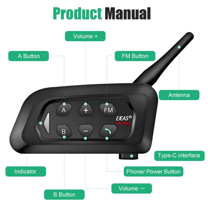 EJEAS V6C/V4C 2/3/4pcs Football Referee Intercom Headset 4Users Talk at the Same Time Bluetooth Conference Interphone