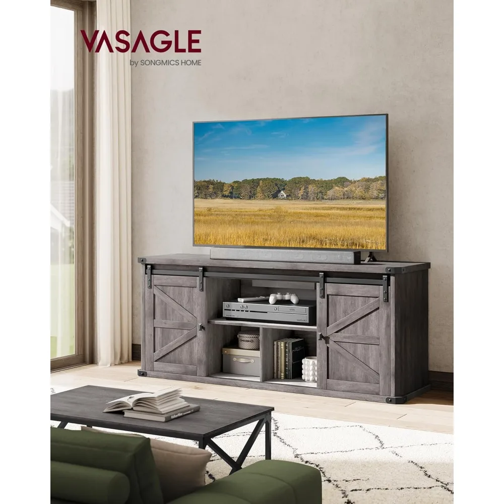 TV Stand for TVs up to 65 Inches, Farmhouse Entertainment Center with Sliding Barn Doors, TV Console Table for Living Room