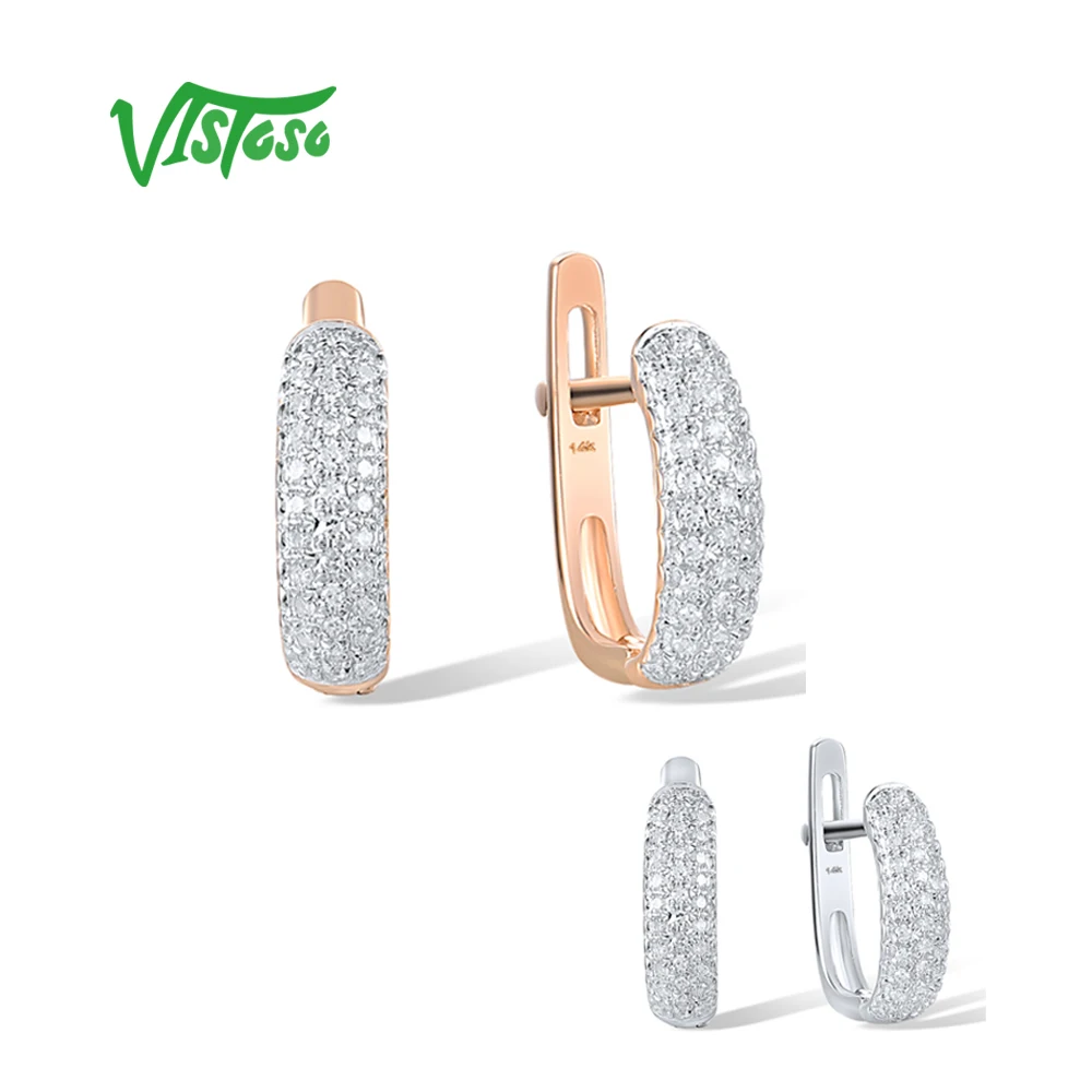 VISTOSO-pendientes de oro blanco 585 y rosa para mujer, aretes auténticos de 14 quilates con diamantes brillantes, joyería fina de compromiso de boda