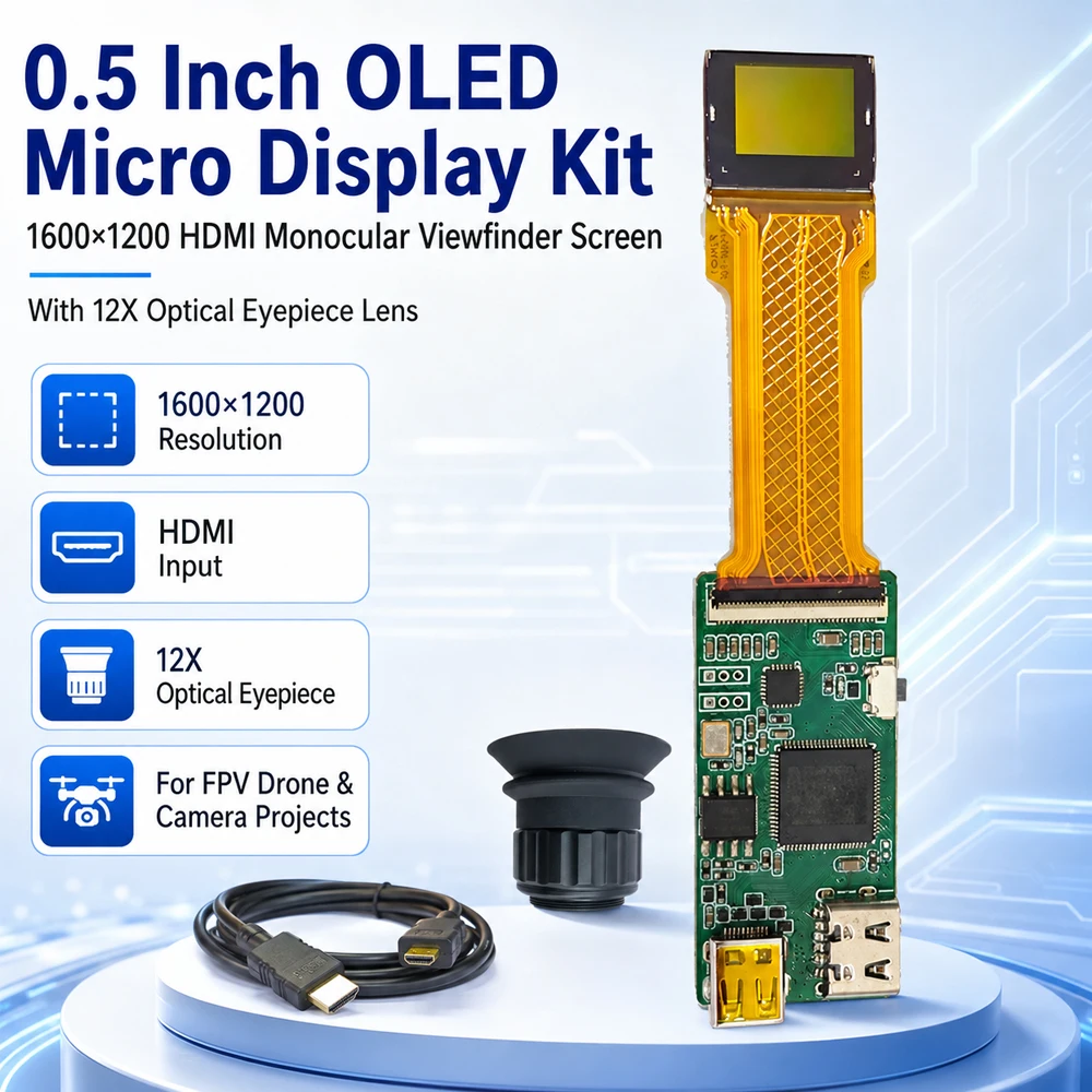 0,5 Zoll OLED-Mikrodisplay-Kit 1600*1200 HDMI Monokular-Viewfinder-Bildschirm mit 12-fach optischem Okular für FPV-Drohne