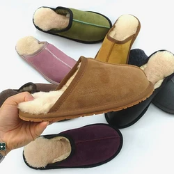 2023 Fur Slippers For Home Winter Indoor House Warm Woolen Women's Slippers Natural Leather Sandals Fluffy Slippers For Women