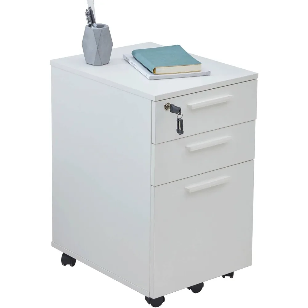 3 Drawer Mobile File Cabinet Under Desk Storage Fully Assembled Except Casters for Home Office, White