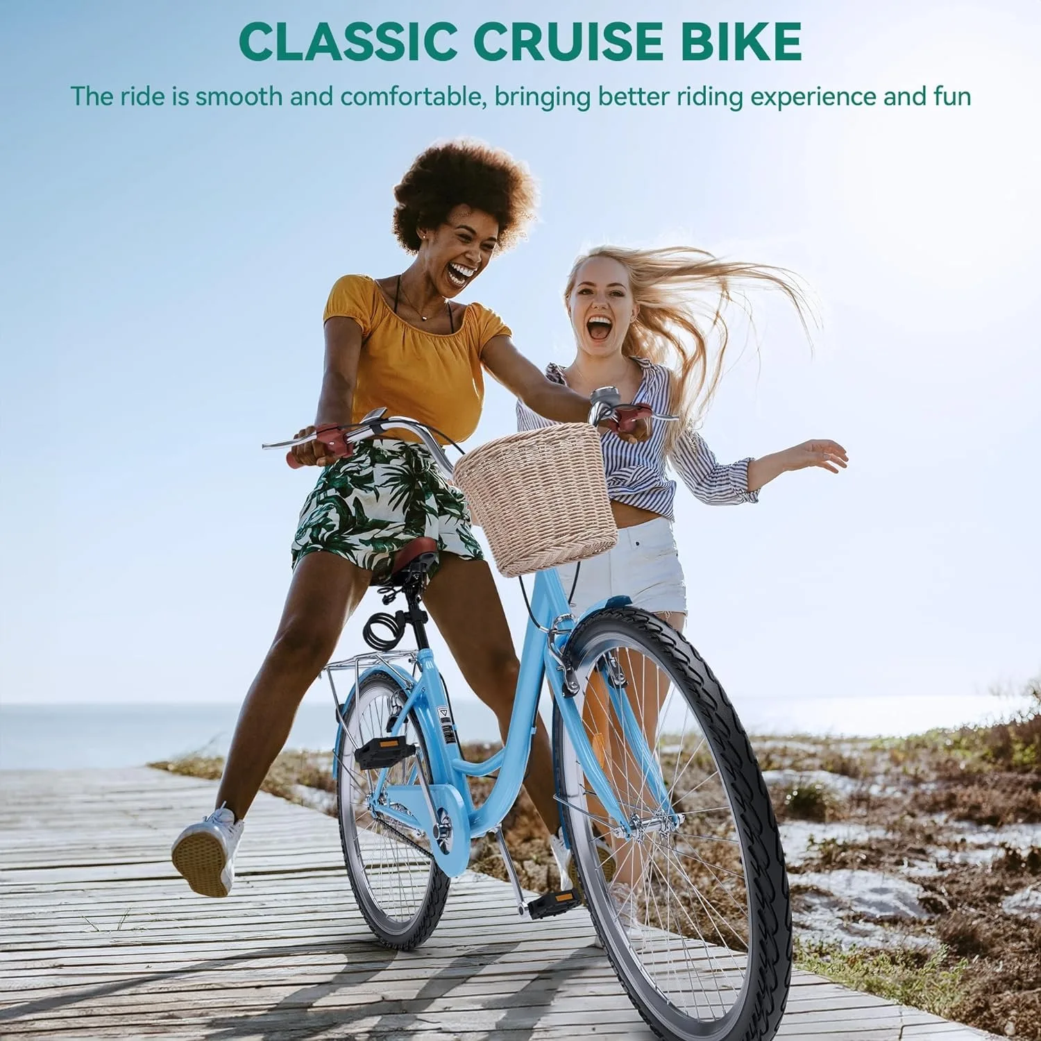 24 In Beach Cruiser Bike for Women, 1 Speed Commute Bike for Adults, Womens Bicycle w/ Adjustable Seat, Multiple Color