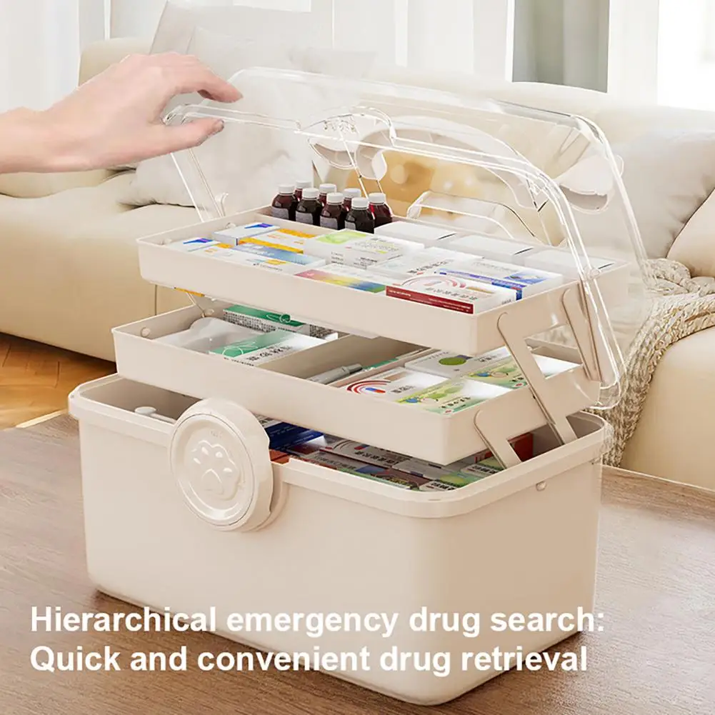 Household Medicine Storage Box with Safety Lock And Transparent Top Cover Case Durable PP Compartment Pill Organizer