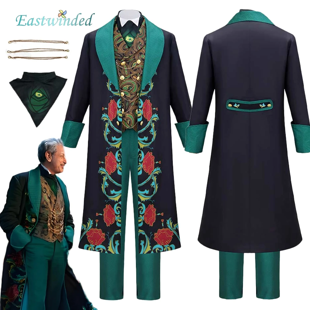 

2025 Movie Wicked 2 The Wizard Cosplay Oz Suit Green Black Men Clothes Set Disguise Halloween Costume Outfits Carnival Party