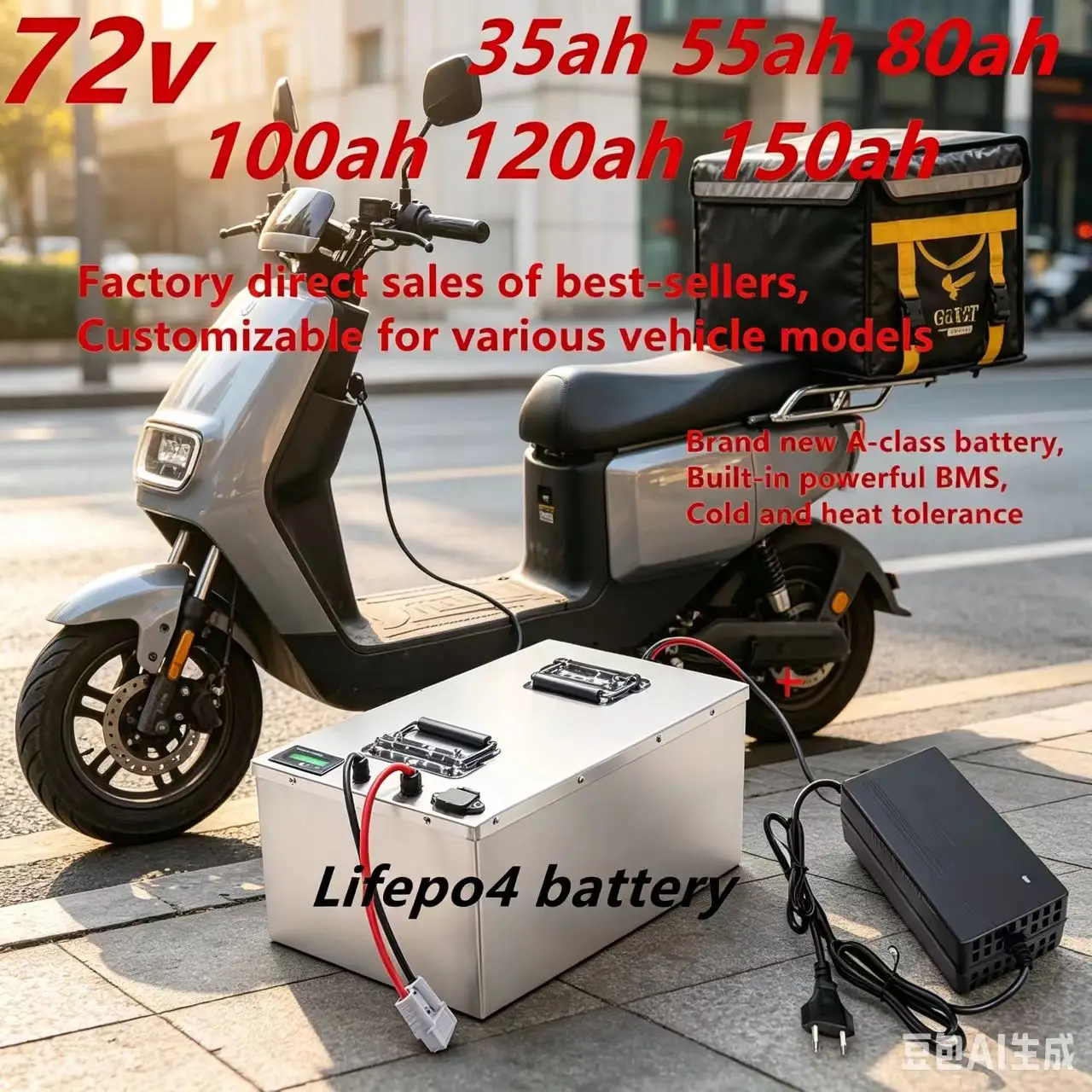 72V High Capacity Lithium Ion Battery 35AH-150AH with 100A BMS for 7000W-1000W Electric Vehicles - Bike Tricycle Forklift Motorc