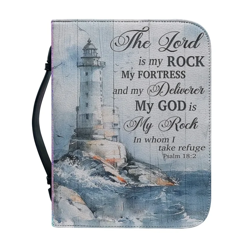 The Lord Is My Rock Christ Lighthouse Personalized Print Church Bible Cover Case PU Handbags Study Book Holy Storage Boxes