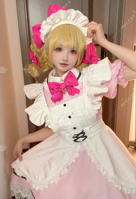 

Miccostumes Women Lucia Nanami Cosplay Costume Kawaiii Lolita Dress with Apron Hairband