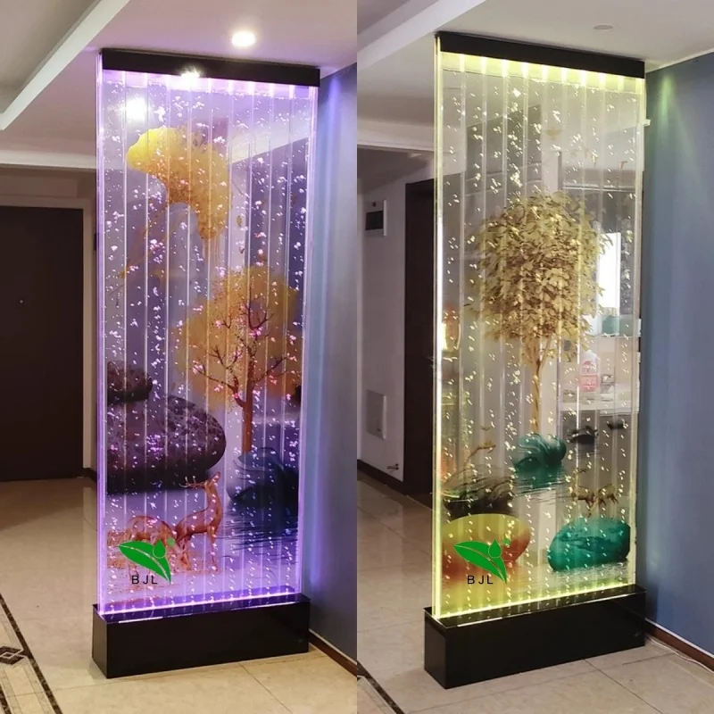 Restaurant Hotel Decoration Led Color Changing Acrylic Water Bubble Wall Water Curtain Feature with Pattern