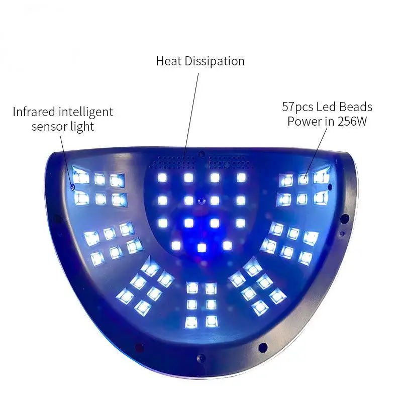 256W UV LEDネイルランプ プロ用ジェルネイルドライヤー スマートセンサー搭載 急速硬化 ポータブルハンドル 家庭用
