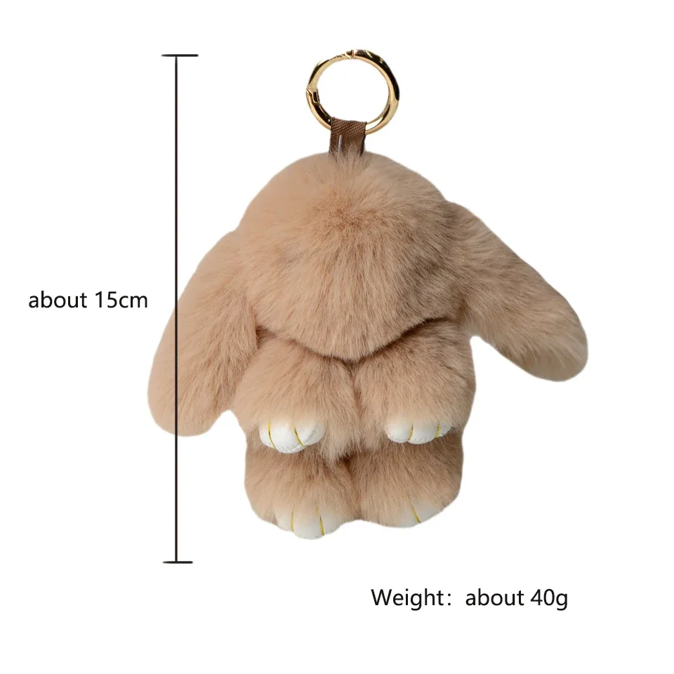 Fluffy Rabbit Keychain 15cm, Soft Faux Fur Pompon Bunny Bag Charm, Cute Girl Gift Accessories for Purse Backpack