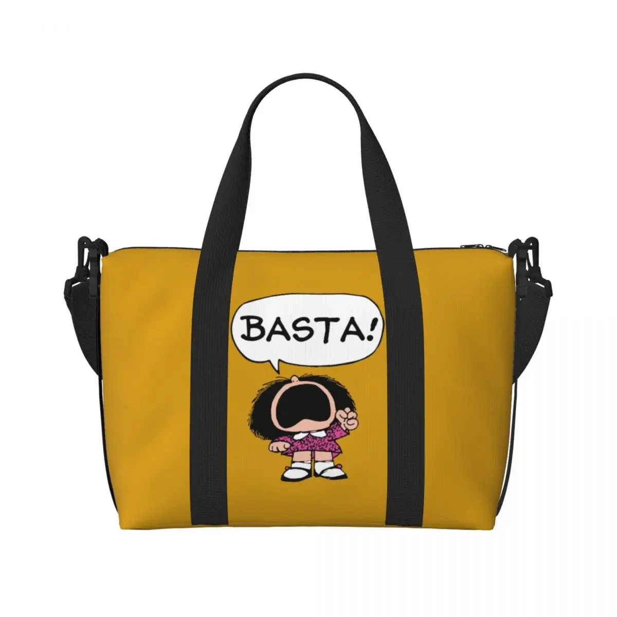 Custom Mafalda Basta Tote Bag for Women Large Capacity Quino Argentina Cartoon Beach Gym Travel Bags