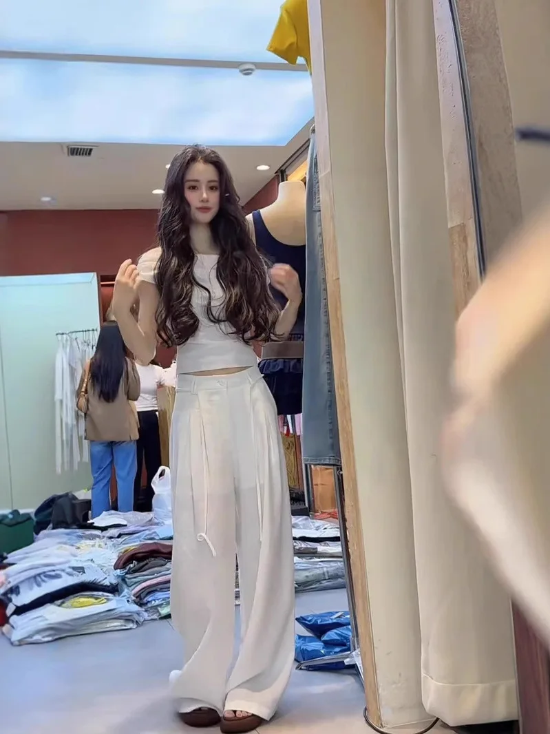 

High Waist Straight Leg Casual Pants Women's Faion Set White Versatile Lazy Sle Slimming Girl's Wind Summer 2025 China