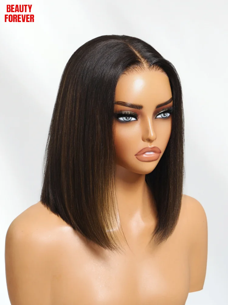 بيع التخليص أومبير براون غلويليس بوب شعر مستعار ياكي مستقيم 7x5 الداعا الداخلي عقدة باروكة من شعر طبيعي ملون مع الرباط غير مرئي