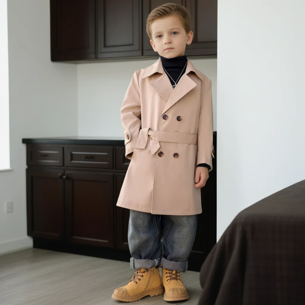 

Детский плащ, осенне-зимний длинный ветровка для мальчиков, модная двухрядная пряжка, детское пальто в британском стиле, школьная одежда для мальчиков