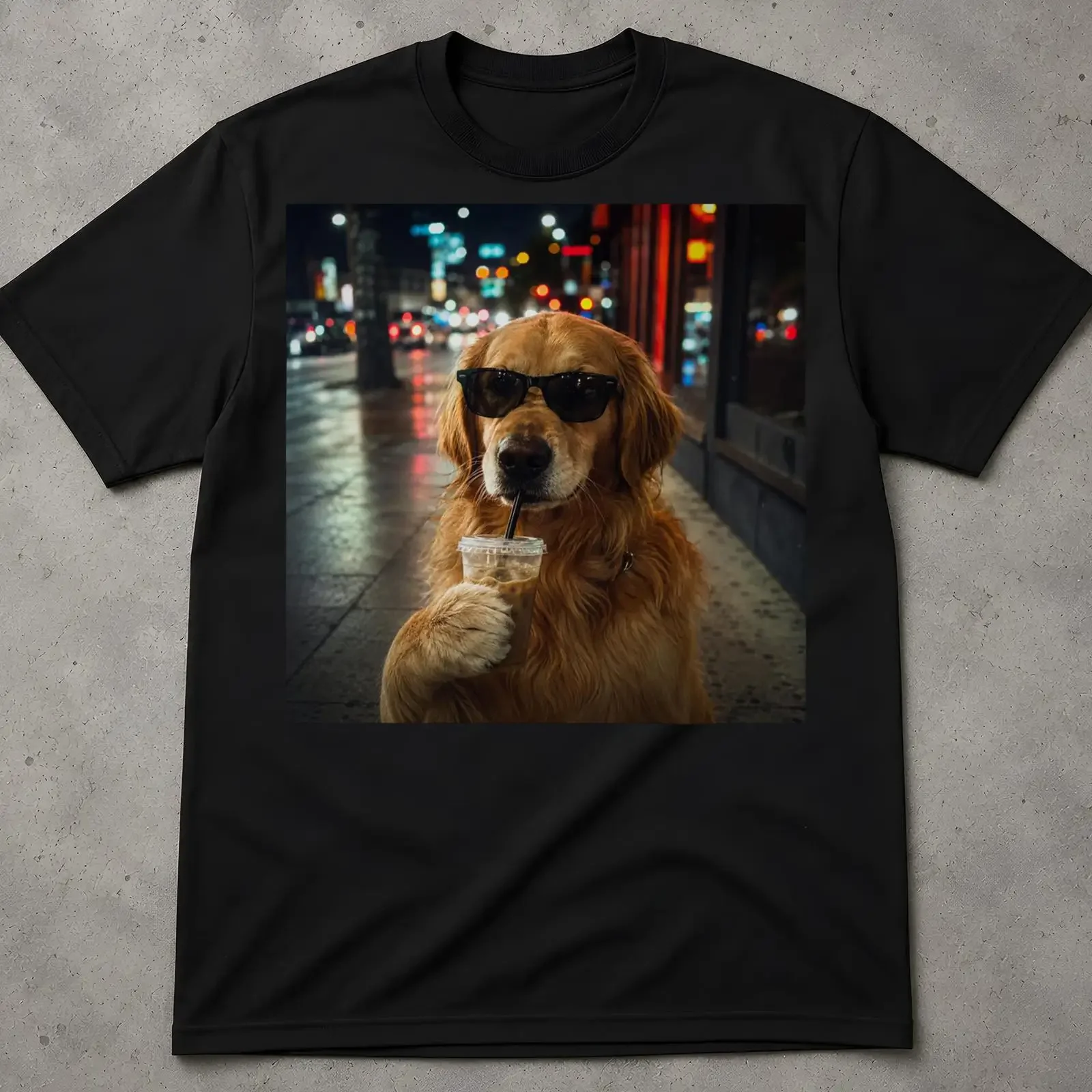 Funny Golden Retriever Drinking Iced Coffee T Shirt Dog Lover Casual Novelty For Pet Owner vintage Washed Stylish Versatile