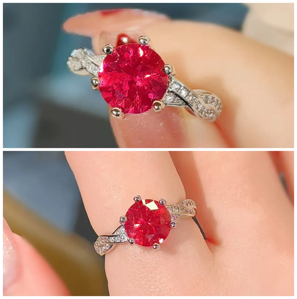 Anillos de diamantes con piedras preciosas de rubí de 2 quilates con ajuste de punta bonita para mujer, oro blanco, Plata de Ley 925, alianzas de boda, regalos, bisutería