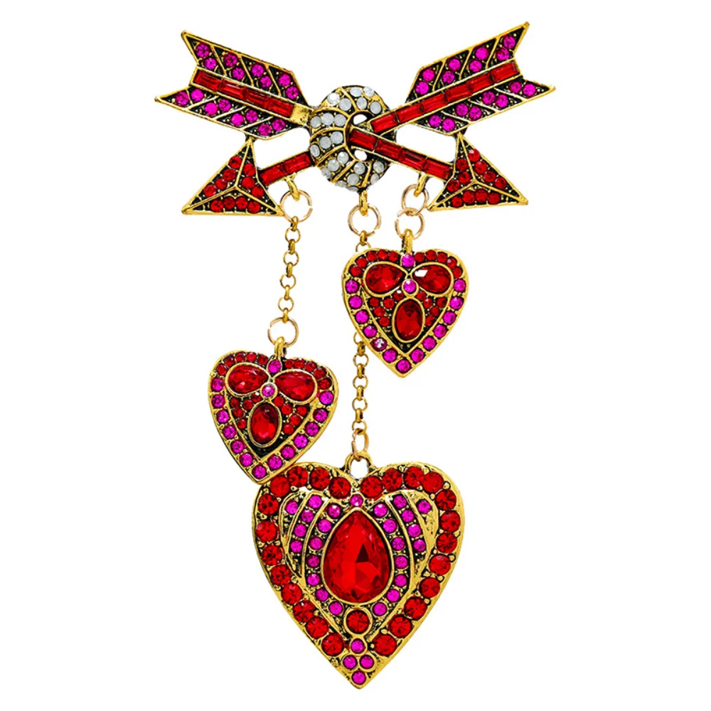 Retro Court Style Red Heart-shaped Tassel Brooch Butterfly Knot Love Pin New Year's Day Valentine's Day Gift Accessories