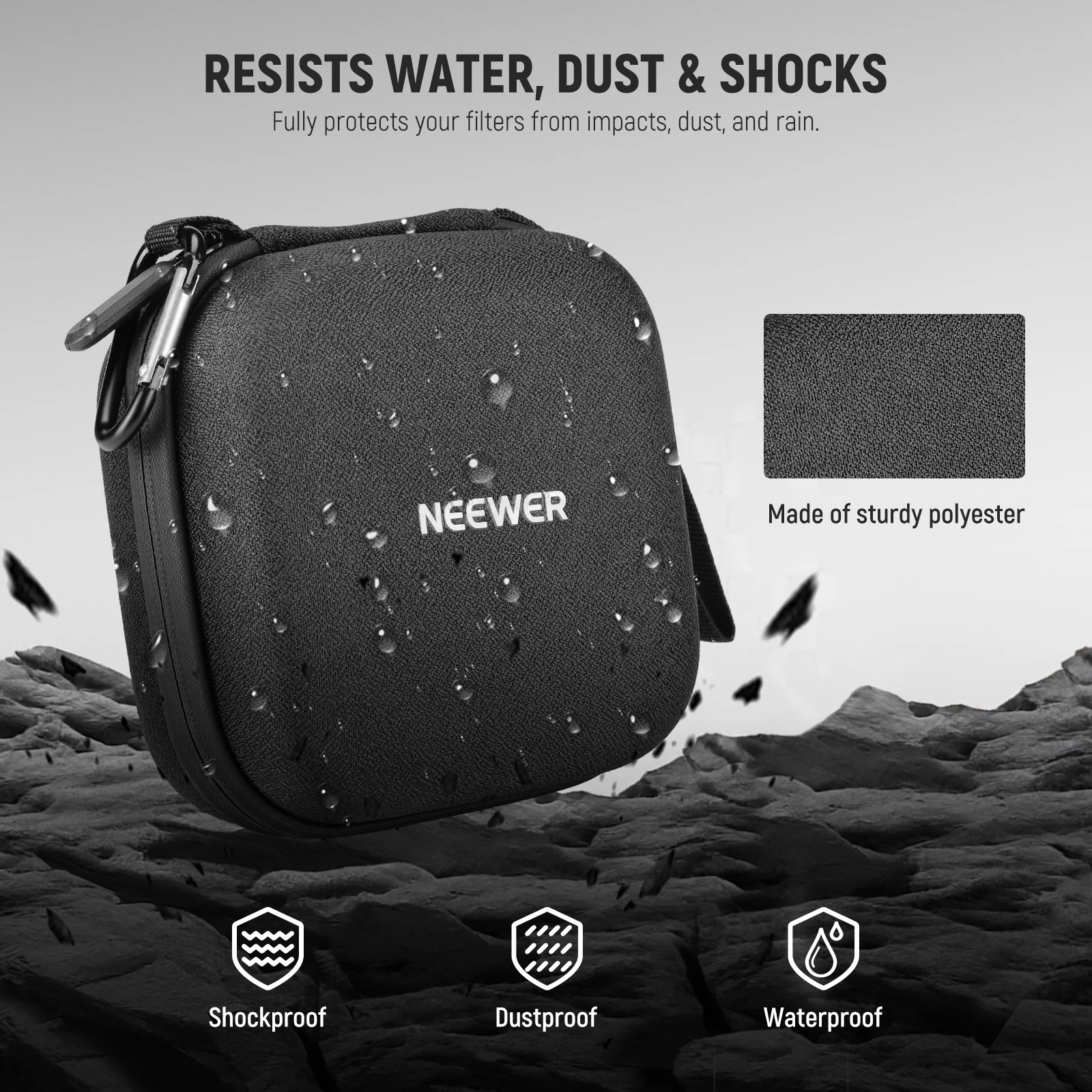 NEEWER 11x11cm Hard Shell Filter Storage Case, Water Resistant Shockproof Dustproof Carrying Bag with Expanding Dividers