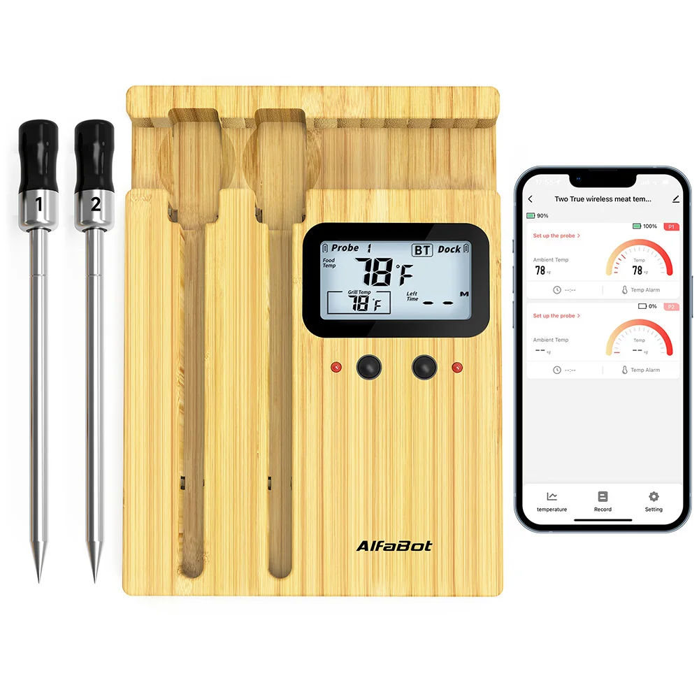 Bluetooth BBQ Thermometer Wireless Real-Time Temperature Monitoring Digital Meat Thermometer for Food in Oven or Griddle Cooking