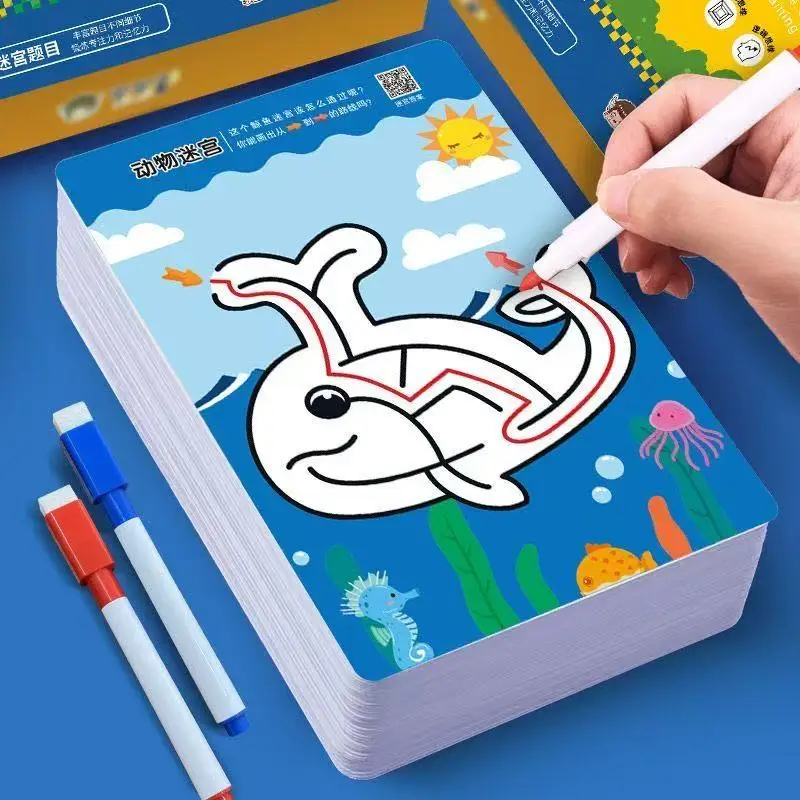 

Training Book Reusable Practice Copybook Pen Control Training Magical Montessori for Kids Education Book Concentration Maze