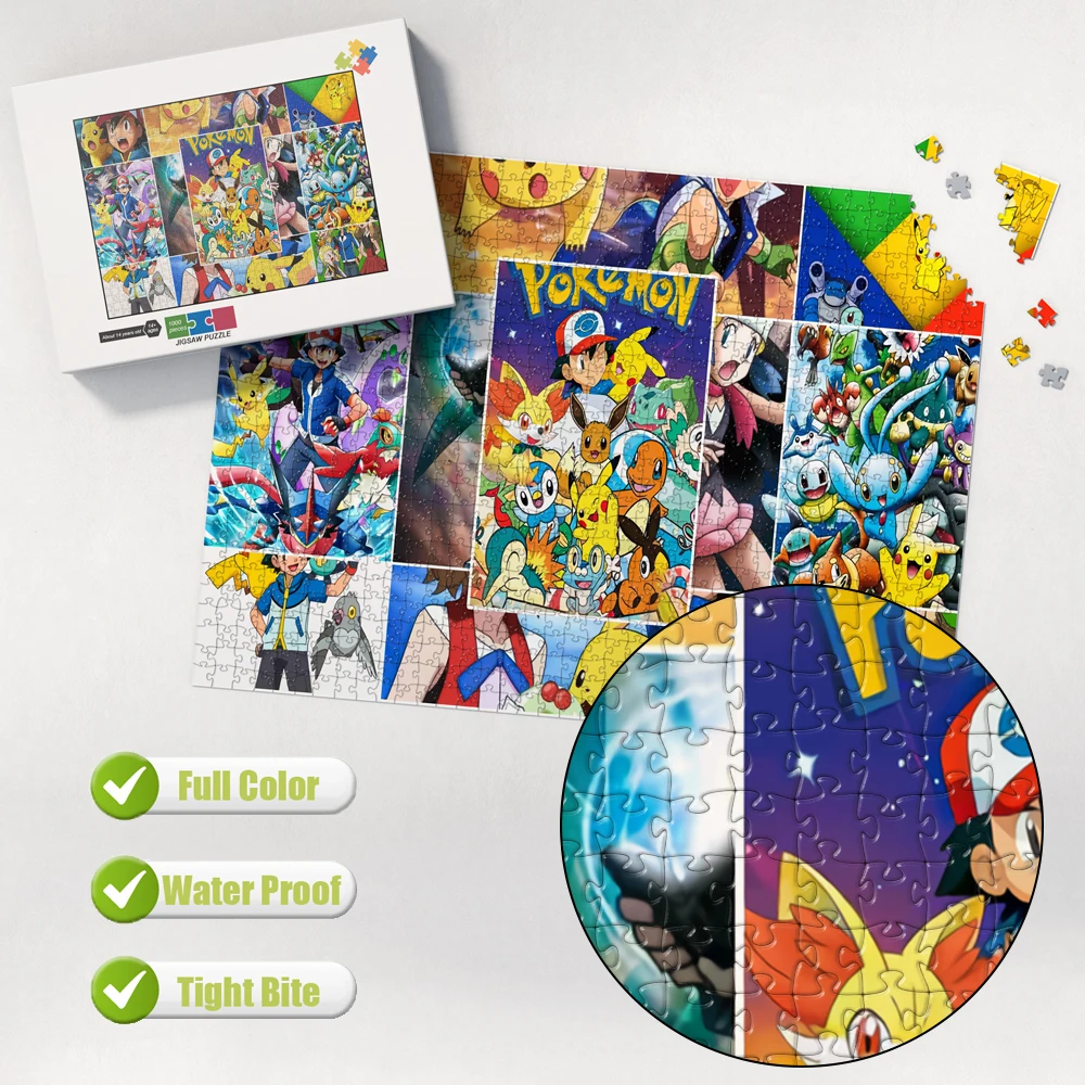 Pokemon Animation Scene Puzzle Multi Puzzles Splicing Full Color Waterproof Tight Bite Pieces Premium Gift Box Collectible Game