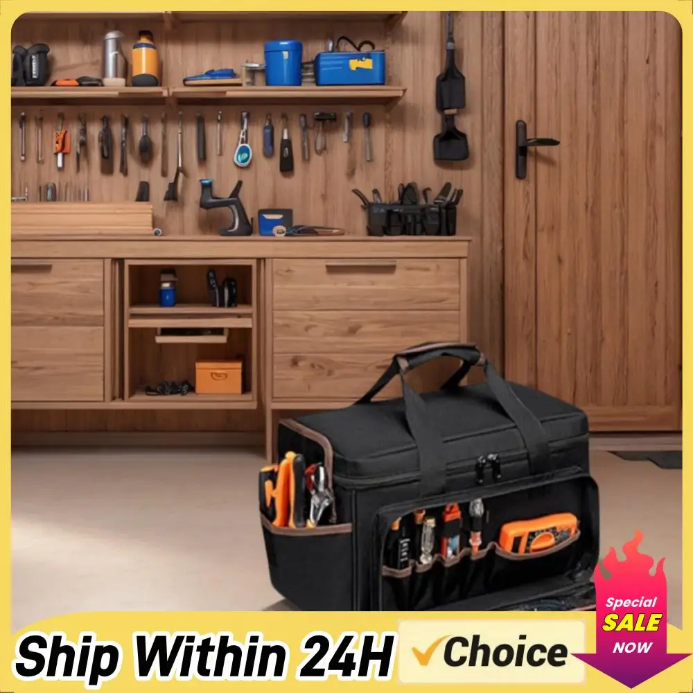 17インチ電気技師用ツールバッグ、調節可能なショルダーストラップ付き、電気技師、機械工、大工、hvac作業者向けの頑丈なツールバッグ