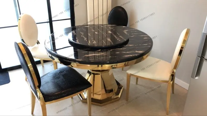 High-grade marble dining table Modern simple round table Small apartment with turntable