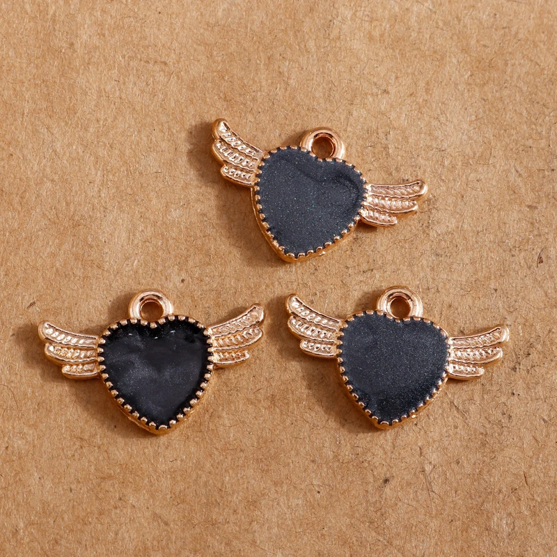 10 Stück 14 x 22 mm Emaille-Herzflügel-Charms-Anhänger für die Herstellung von Halsketten, Ohrringen, Armbändern, DIY-Schmuckzubehör – Detail 2