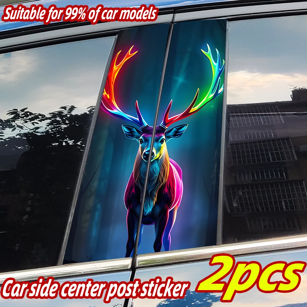 

Neon Deer Car Stickers Auto B-pillar Car Center Column Decor Cover Scratches Waterproof Sunscreen Vinyl Decals Auto Accessories