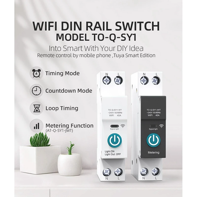 3X 40A Tuya เครื่องวัดพลังงานอัจฉริยะแบบเฟสเดียวมี Wifi, เครื่องวัดพลังงานอัจฉริยะหน้าจอแสดงปริมาณการใช้พลังงาน kWh wattmeter สีดำ
