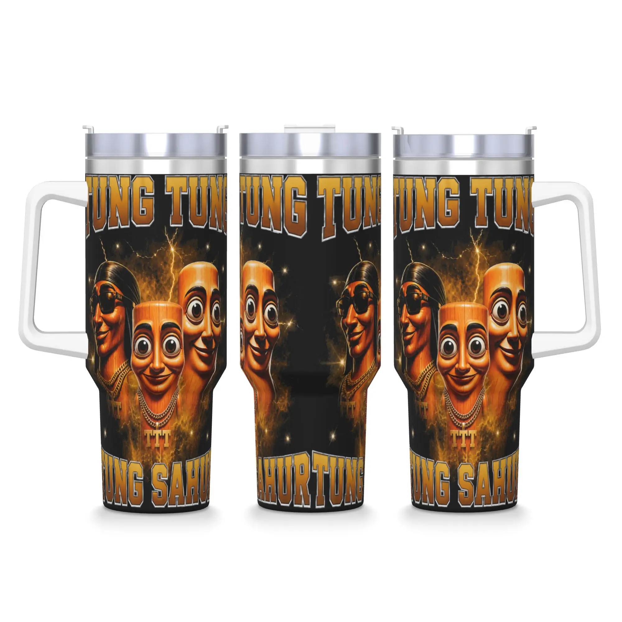 Stainless Steel Tumbler Tung Tung Sahur Internet Brainrot Humor Gen Alpha Gen Z Car Mugs Hot Drinks Water Bottle Leakproof  Cups