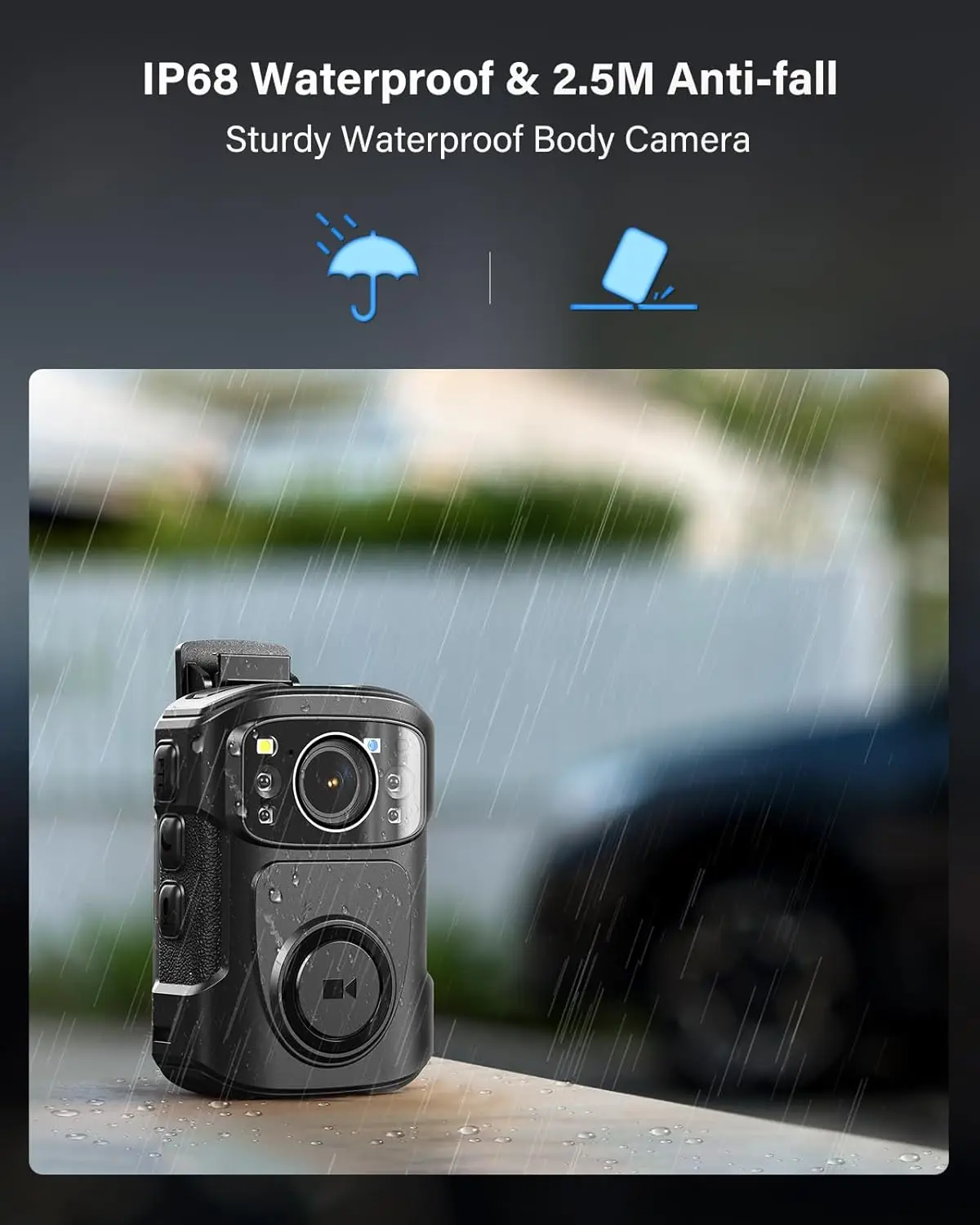 BOBLOV B4K5 4K 바디 캠, IP68 GPS 바디 착용 카메라, 128GB 경찰 카메라, 2160P 비디오 레코드 충전 독, 나이트 비전 바디 카메라 썸네일 4