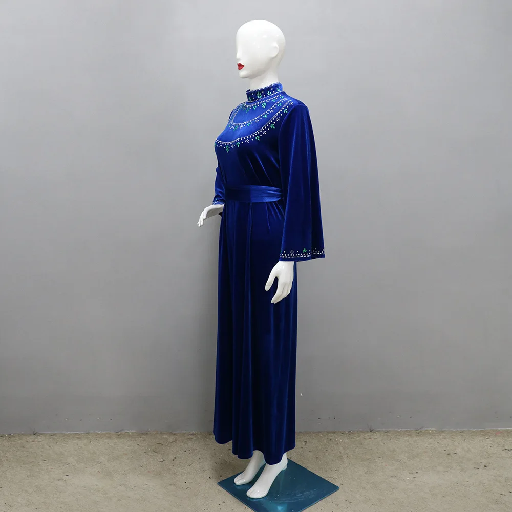 Dubai Abaya 2024 Autumn Elegant Muslim Long Sleeve Blue Party Evening Long Abaya Muslim Dress Women Outfits Abaya for Women