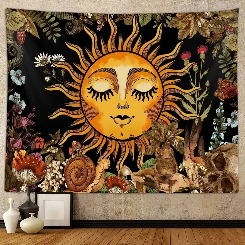 

Living Room Decor Bohemian Mushroom Dragonfly Tapestry Bedroom Aesthetic Retro Plants Plant Art Tapestry Dormitory 180x320cm