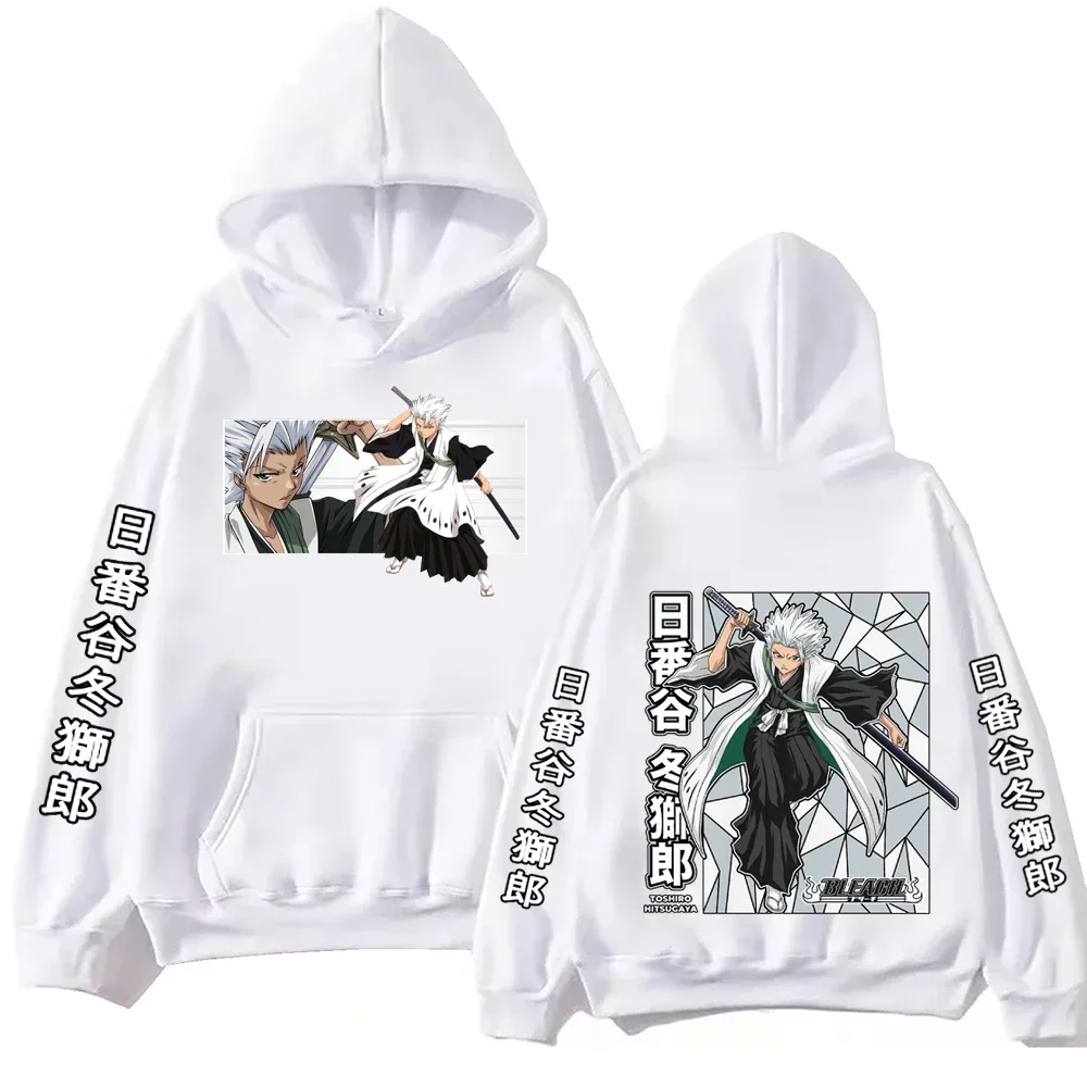 Anime Bleach Toshiro Hitsugaya Hoodie Men Women Front Back Graphic Print Sleeve Sweatshirt Manga Unisex Long Sleeve Pullover Top