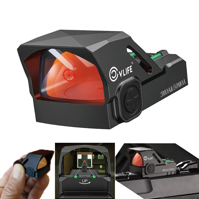 

WolfCovert Multi Reticle Red Green Dot Sight Doctor Cut 3 and 50 MOA Dot Circle Reflex Motion Awake Pistol Scope Fiber Optic