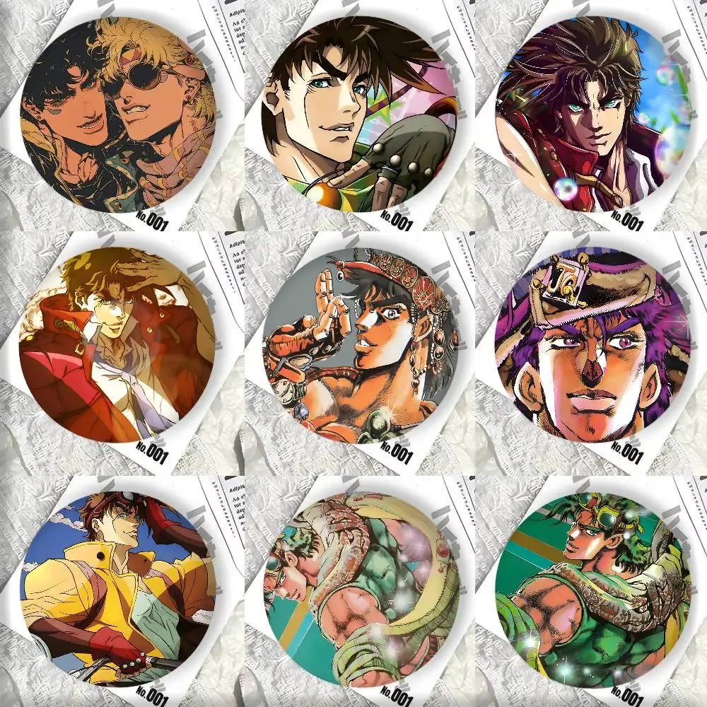 Anime J-JoJos Bizarre Adventure Joseph(1) Badge Tinplate Round Laser Brooch Clothes Backpack Accessories Lapel