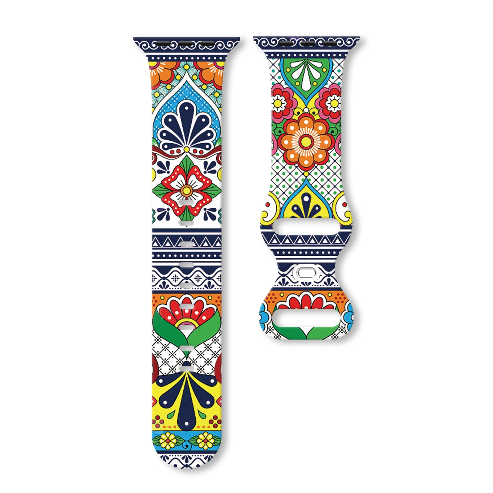 

Classical Faith Flower Pattern Series Print Watchband for Apple Watch 11/10/9/SE, Soft Replacement Silicone Strap 46/45/44/42mm