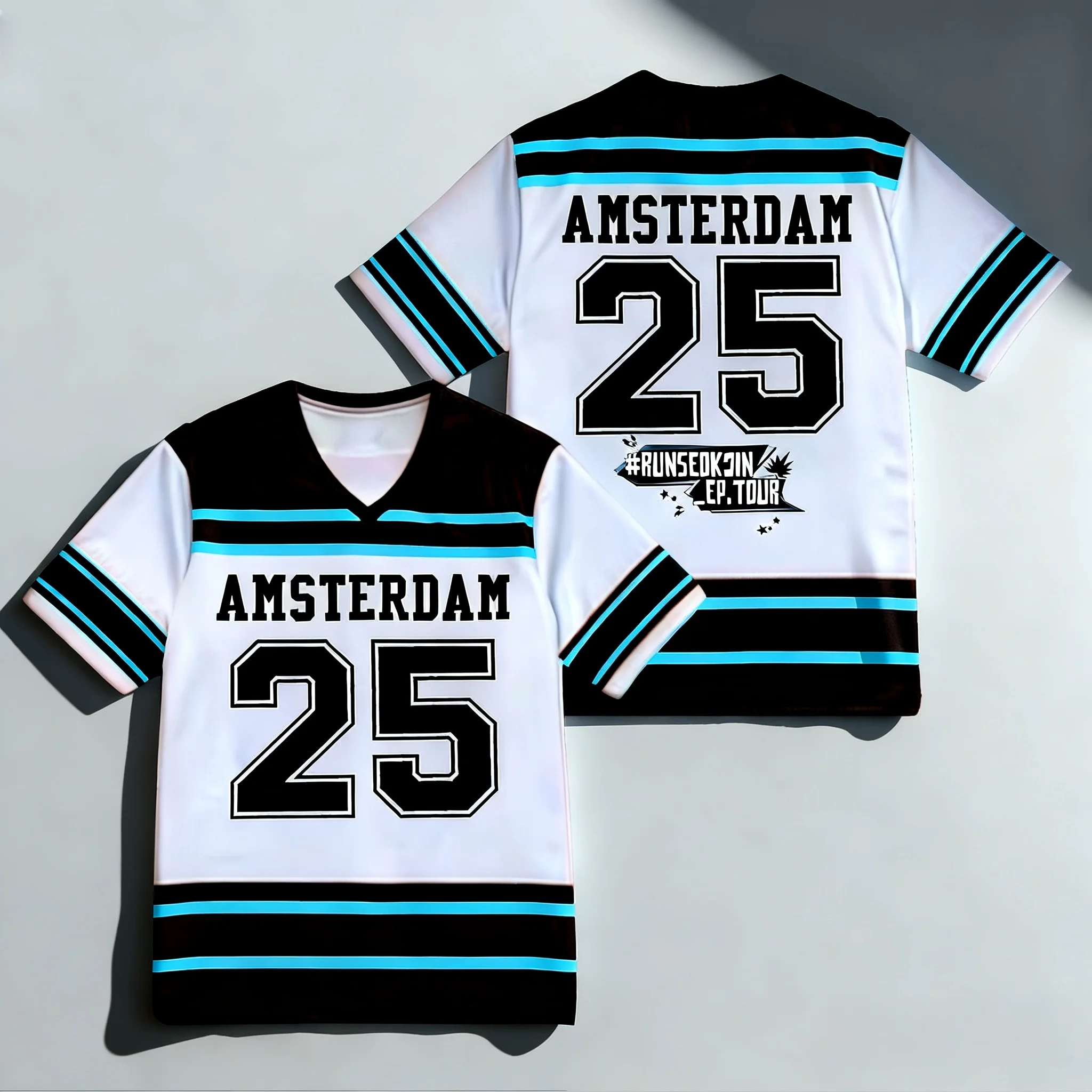 

2025/26 European and American Men's Casual V-neck Short Sleeved 3D Printed RUNSEOKJIN_EP.TOUR Women's Plus Size T-shirt Tops