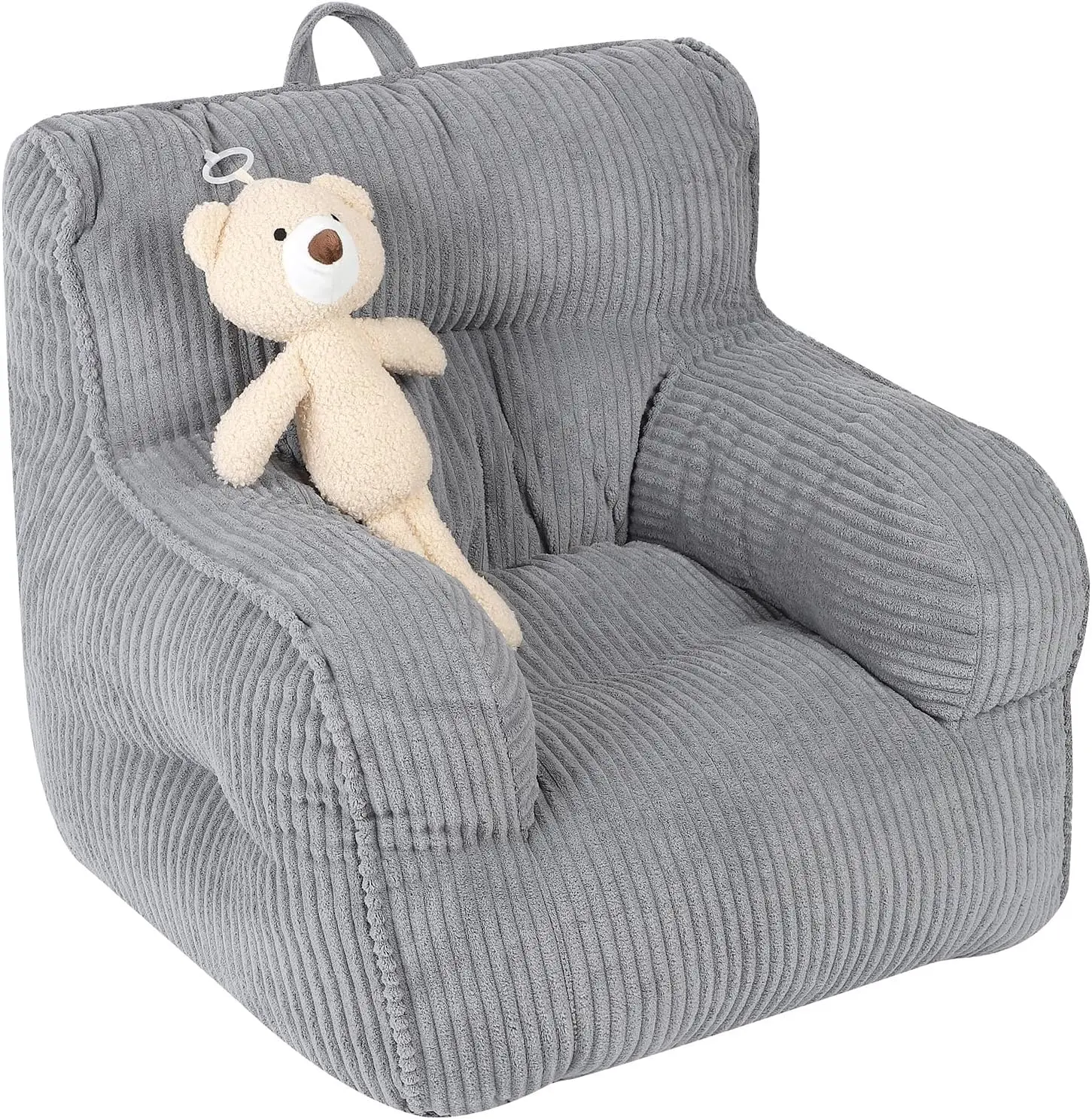 Bean Bag Chair with a Plush Bear, Comfy Toddler Chair for Boys and Girls, Grey