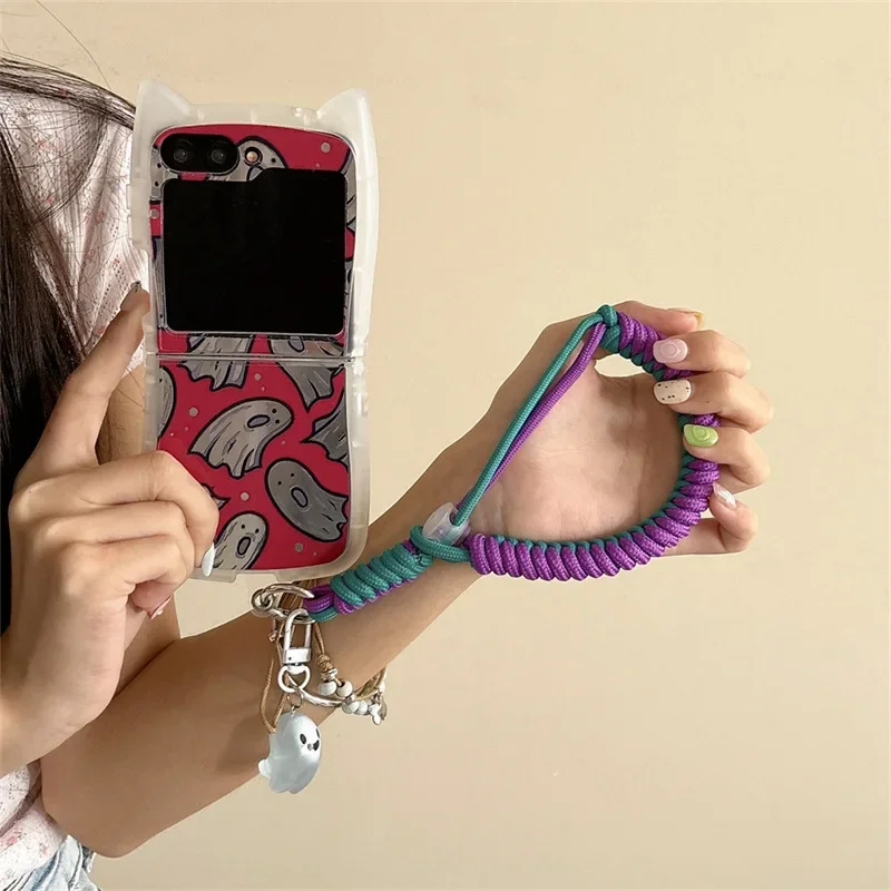 Cartoon Ghost Mirror Phone Case for Samsung Galaxy Z Flip 6 5 4 3 Protective Back Cover for ZFlip4 ZFlip5 ZFlip6 Case