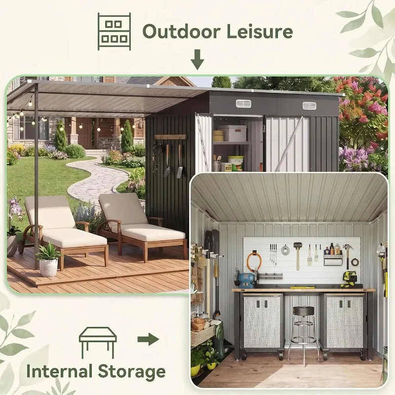 14x6FT Outdoor Storage Shed & Hardtop Gazebo Combo | 7'x6' Lean to Metal Garden Shed+6.3'x6' Pergola, 2-in-1 Bike, Customized view 5