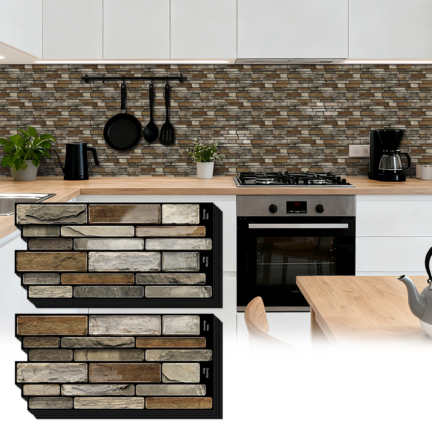 

3D Gel Faux Stone Wall Tiles - Self-Adhesive Waterproof PET+PU Wall Stickers for Kitchen Backsplash Living Room Decor