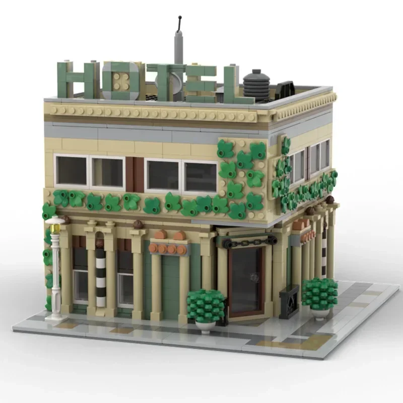 Moc Building Block Modello Angolo Hotel Tecnologia di costruzione alternativa Mattoni Assemblaggio fai-da-te Giocattolo modulare per la costruzione di ville Street View
