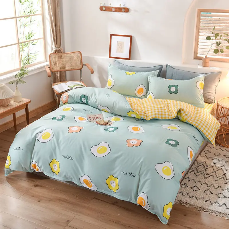 

4pcs Bedding Set Cute Bed Sheet King Queen Size Duvet Cover Brushed Soft Smooth Quilt Cover Floral Printed Flat Sheet