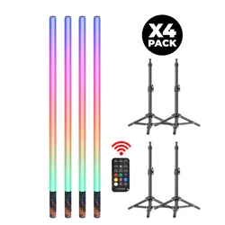 LUXCEO 85cm 4팩 LED 비디오 라이트 삼각대 원격 제어 분위기 조명 RGB 색상 변경 램프 스틱 유튜브 바 파티 크리스마스 조명 장식.