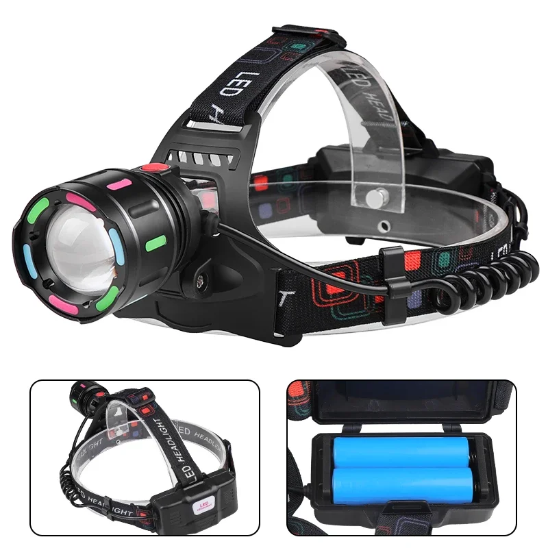 Imagem -03 - Poderosa Lanterna Led Impermeável 30w 2*18650 Usb Recarregável ao ar Livre Zoom Camping Pesca Lanterna